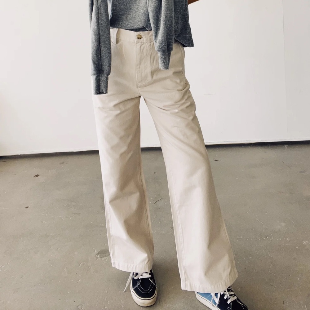 Wide Leg High-Rise Pants in Cream